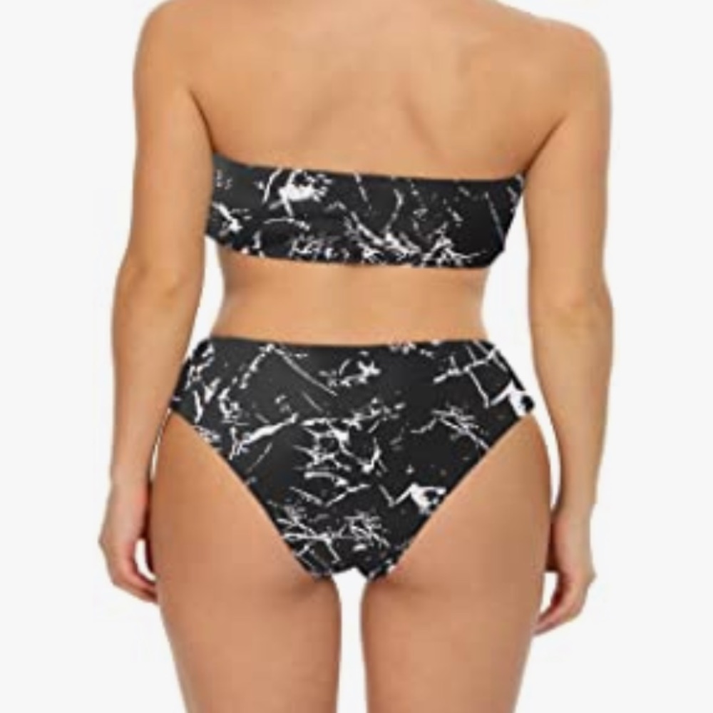 I2CRAZY Black White Marble Bikini Women High Waisted Swimsuit Two Piece NWT - Picture 2 of 6